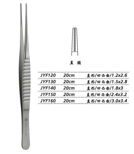 金鐘組織鑷直形 凹凸齒 20cm JYF140   1.8×3