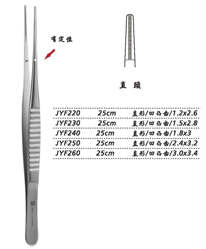 金鐘組織鑷直形 凹凸齒 25cm JYF260   3.0×3.4