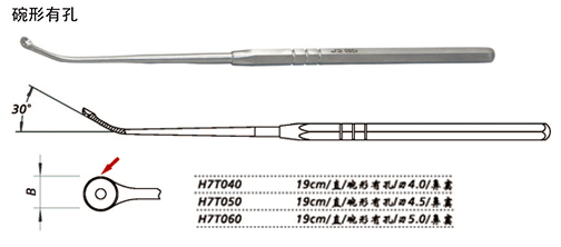 金鐘鼻竇刮匙直 H7T060 19cm 直 碗形有孔 刃5.0